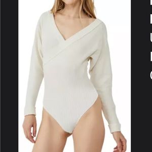 Free People Cream V-Neck Bodysuit
